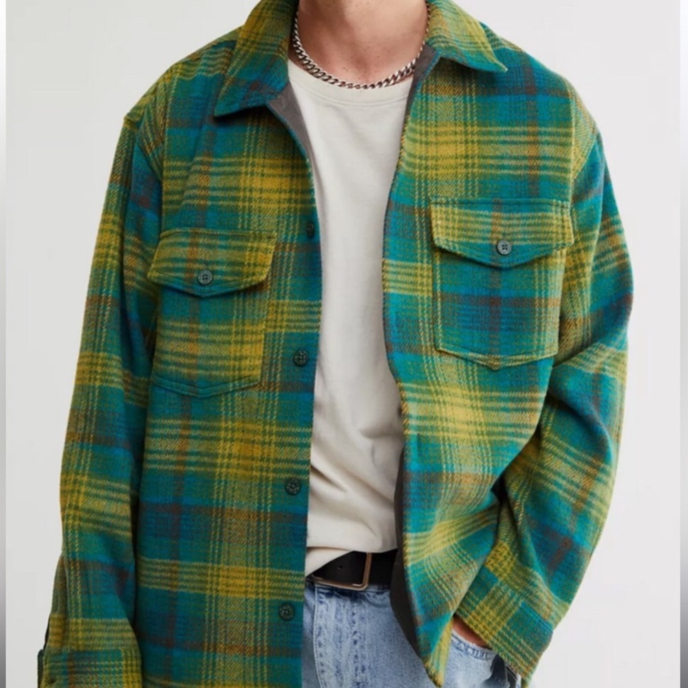Urban Outfitters BDG Robson Brushed plaid Shirt Jacket - size M - blue/green